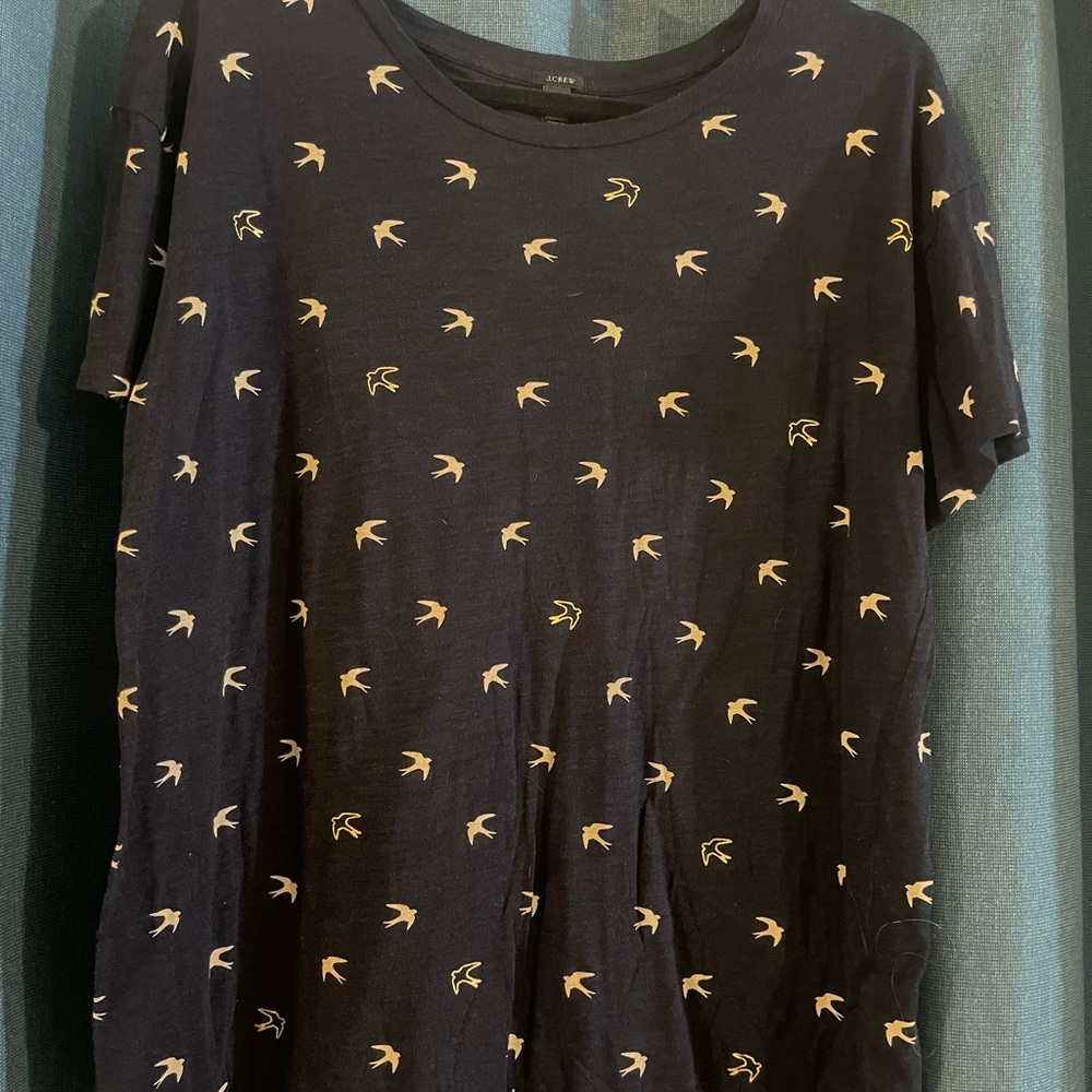 Blue T-Shirt with Bird Pattern